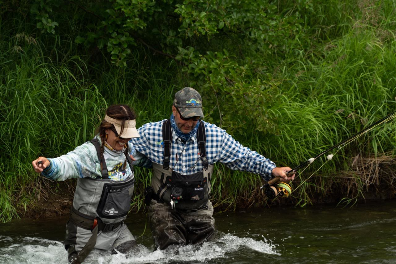 José Marti guiding a guest at Bear Trail Lodge in Alaska